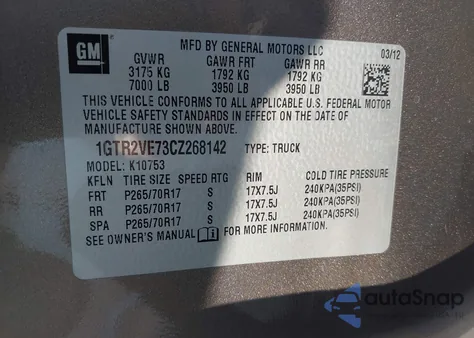 2012 GMC Sierra 1500 Sle z USA, uszkodzony, nr VIN 1GTR2VE73CZ268142